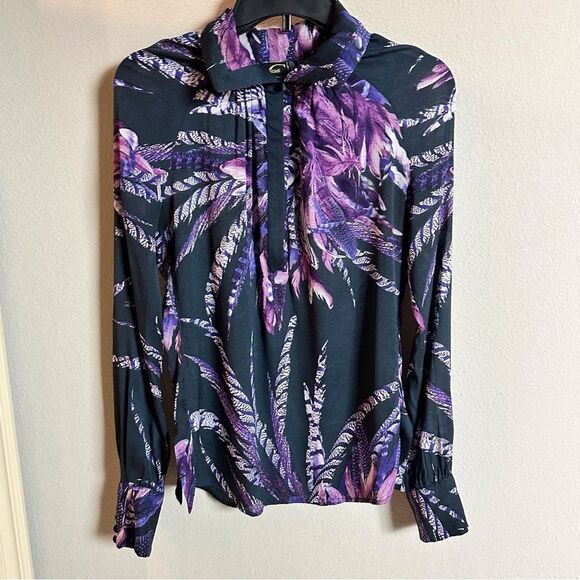 Just Cavalli | S |feather print vintage cavalli blouse long sleeve modest blouse - Picture 8 of 10
